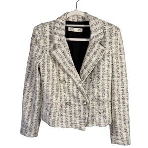Dex Black and White Tweed Blazer Size XS Classic Cropped Office Business Casual
